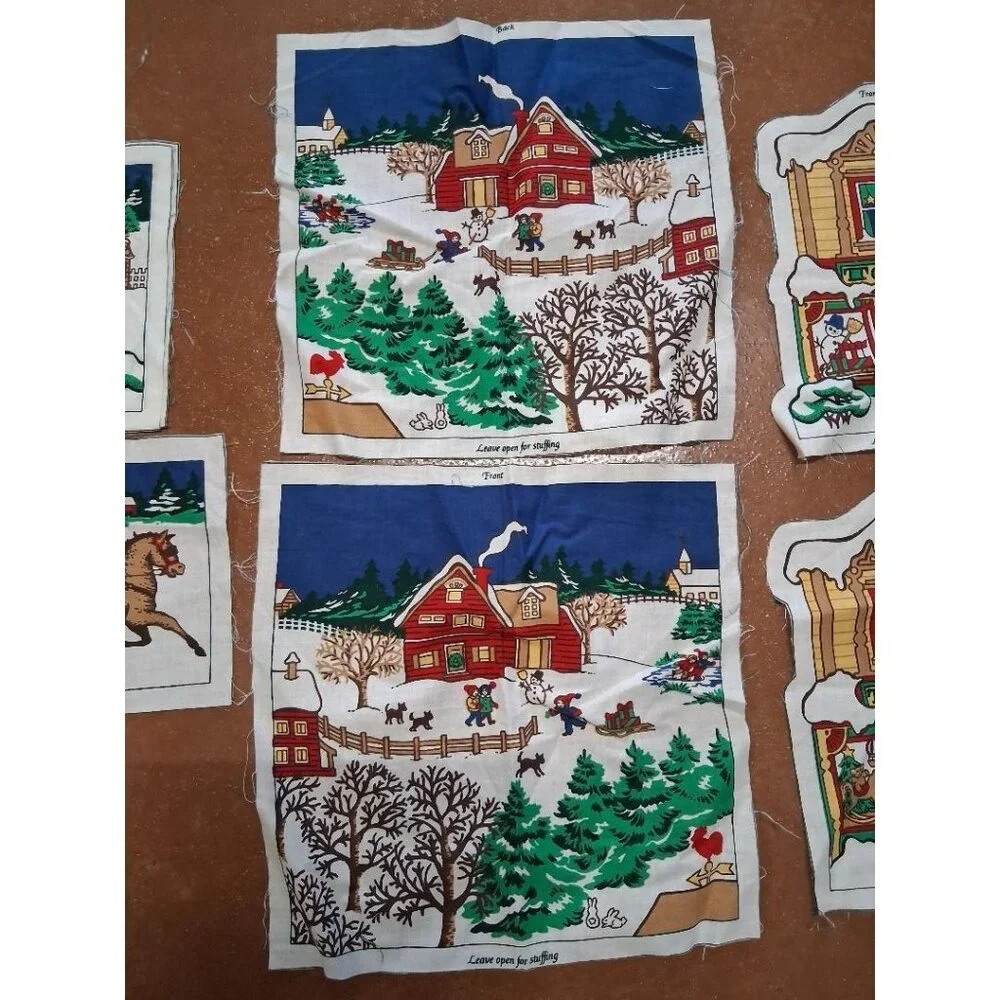 Vintage Hallmark Christmas Fabric Cut & Sew Panels For Stuffed Decorations Winte
